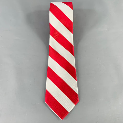 O'CONNELL'S Red Silver Diagonal Stripe Silk Tie