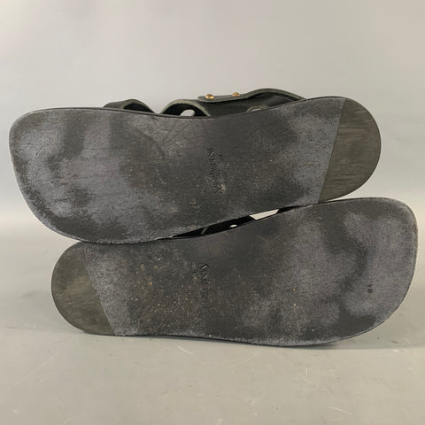 SAINT LAURENT Size 8 Black Gold Leather Strap Sandals