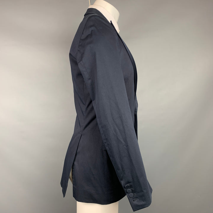 BURBERRY Size 36 Navy Cotton Blend Peak Lapel Tuxedo Sport Coat