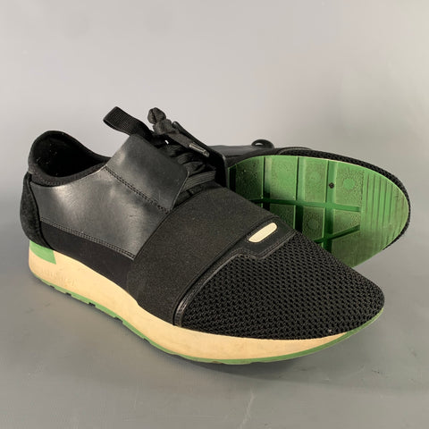 BALENCIAGA Size 9 Black Green Mixed Patterns Runner Sneakers