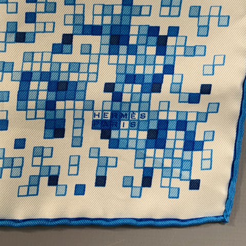 HERMES Blue White 2008 -Mosaique au 24 Faubourg- Silk Pocket Square