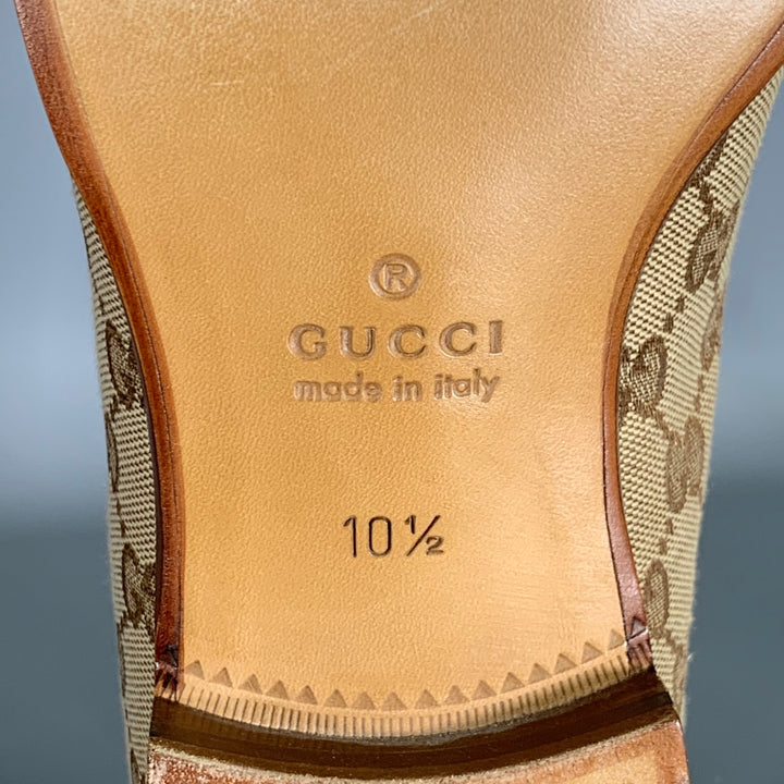 GUCCI Size 10.5 Brown Tan Monogram Canvas Loafers
