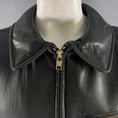 ANDREW MARC Size L Black Leather Pointed Collar Vest