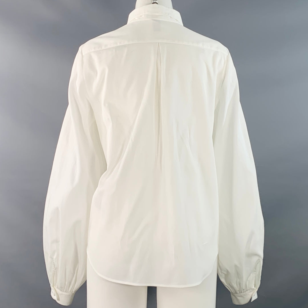 CHLOE Size 6 White Cotton Ribbed Long Sleeve Blouse