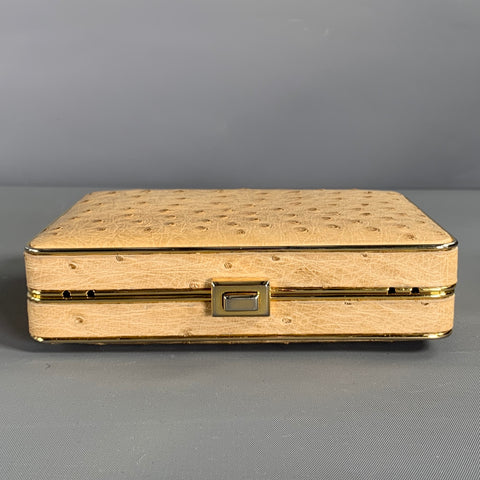 LORENZI Beige Gold Ostrich Leather Clutch Handbag