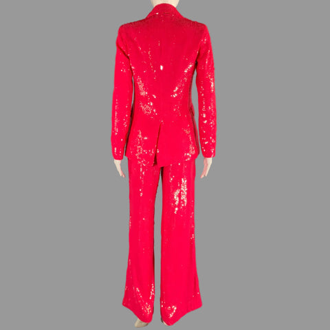ALICE + OLIVIA Size XS Pink Polyester Sequined Notch Lapel Pants Suit