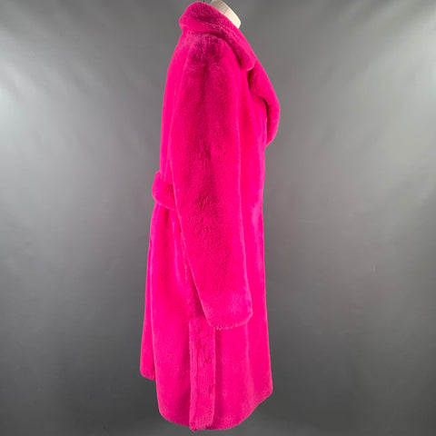 STAND STUDIO Size M Pink Polyester Textured Faux Fur Notch Lapel Coat