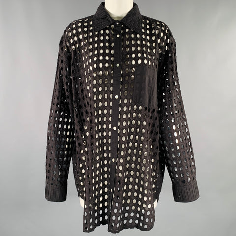 SOLID & STRIPED Size M Black Cotton Eyelet Patch Pocket Shirt