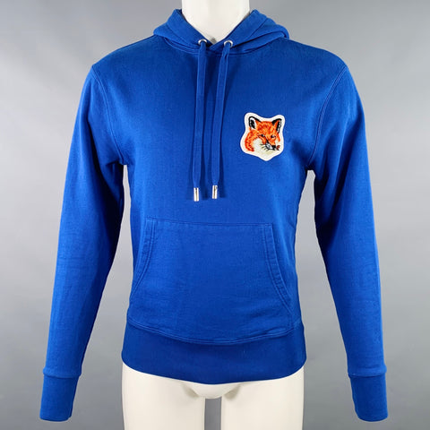 MAISON KITSUNE Size XS Blue Orange Logo Cotton Hooded Sweatshirt