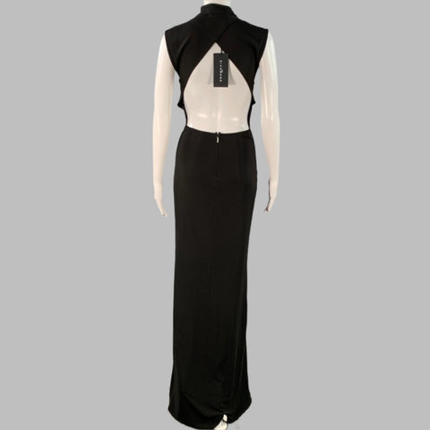 JOHN RICHMOND Size 4 Black Silver Viscose Studded High Neck Evening Gown