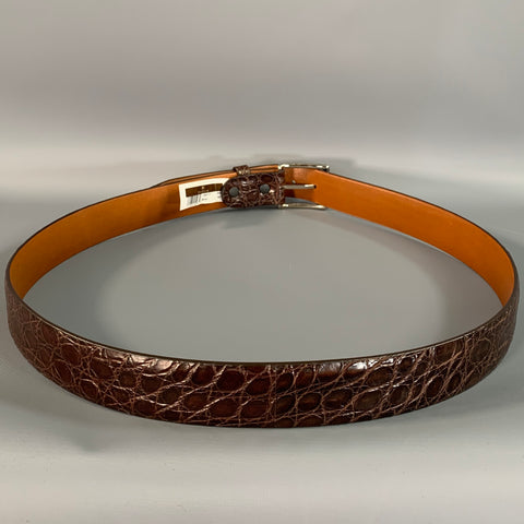 TRAFALGAR Size 42 Brown Croc Embossed Crocodile Belt