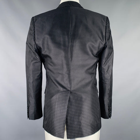 DOLCE & GABBANA Size 40 Black White Dots Silk Shawl Collar Sport Coat
