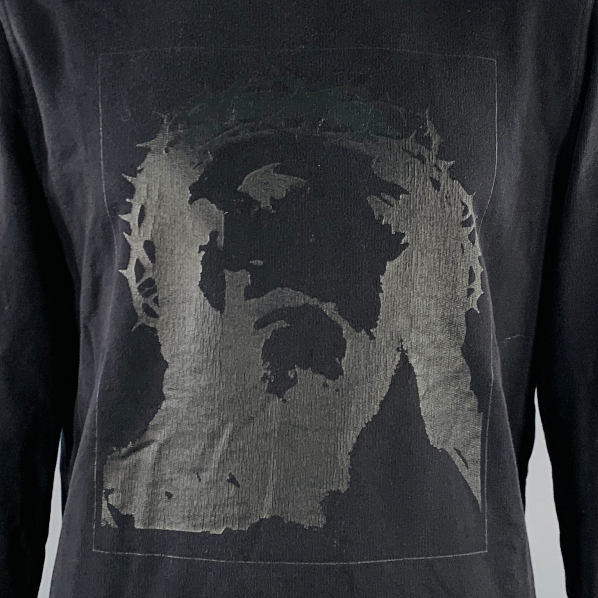GIVENCHY Size L Black Jesus Graphic Cotton Cuban Fit Crew Neck