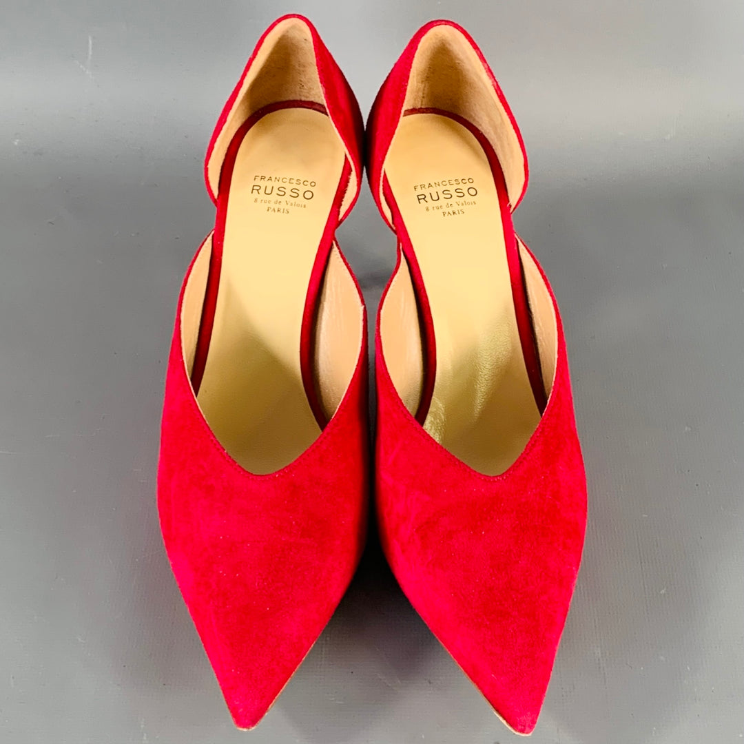 FRANCESCO RUSSO Size 7 Red Suede Pointed Toe D'Orsay Pumps