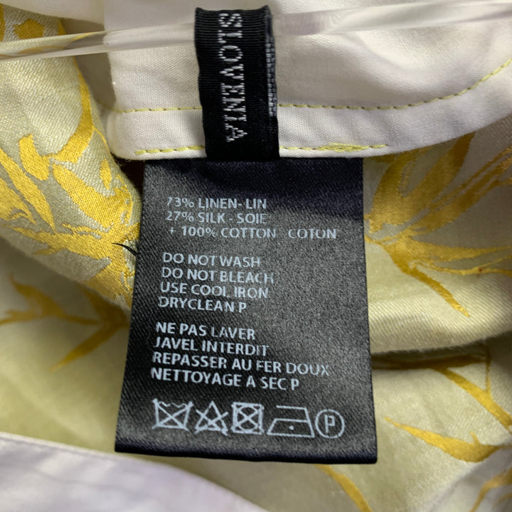 HAIDER ACKERMANN Size S Gold White Jacquard Linen Silk Layered Long Sleeve Shirt