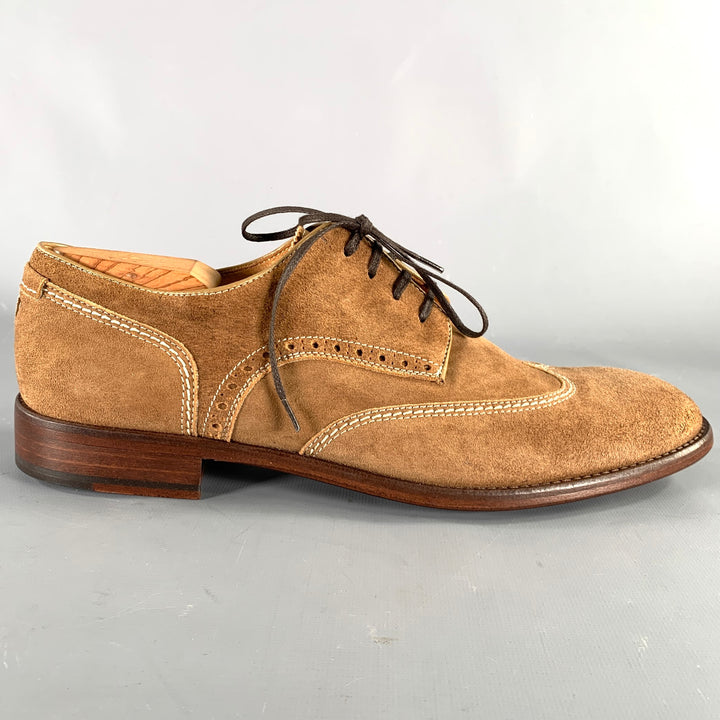 JOHNSTON & MURPHY Size 10 Brown Contrast Stitch Suede Wingtip Lace-Up Shoes