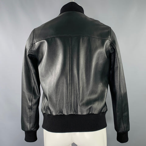 SANDRO Size M Black Lambskin Leather Bomber Jacket