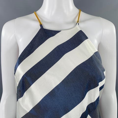 TRINA TURK Size 8 Blue White Acetate Blend Stripe Halter Dress