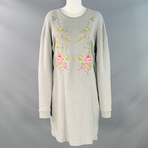 MCQ by ALEXANDER MCQUEEN Size S Grey Pink Green Cotton Embroidered Shift Sweatshirt Dress