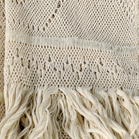 VINTAGE Cream Navy Mixed Fabrics Crochet Scarf