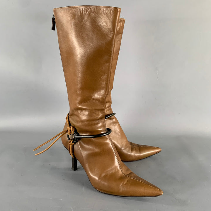 GUCCI Size 7.5 Brown Leather Pointed Toe Boots