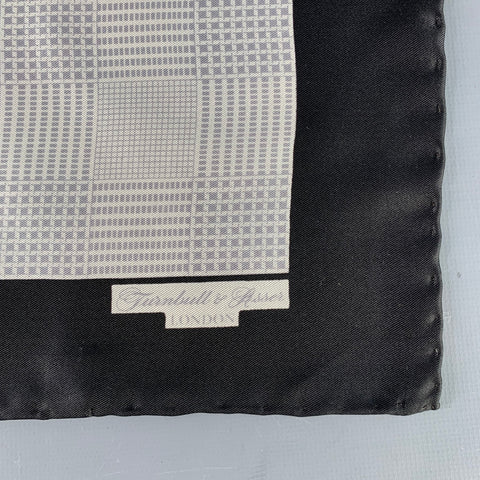 TURNBULL & ASSER Black White Grey Glenplaid Silk Pocket Square