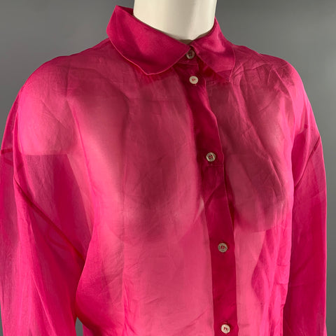 MSGM Size M Pink Silk Sheer Button Up Shirt
