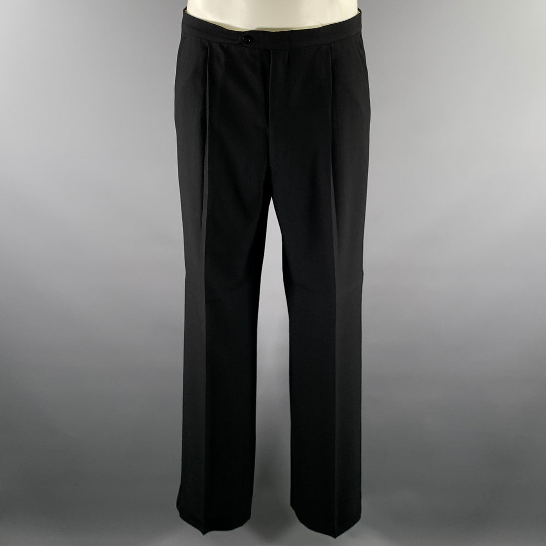 BARNEYS Size 38 Black Wool Notch Lapel Tuxedo