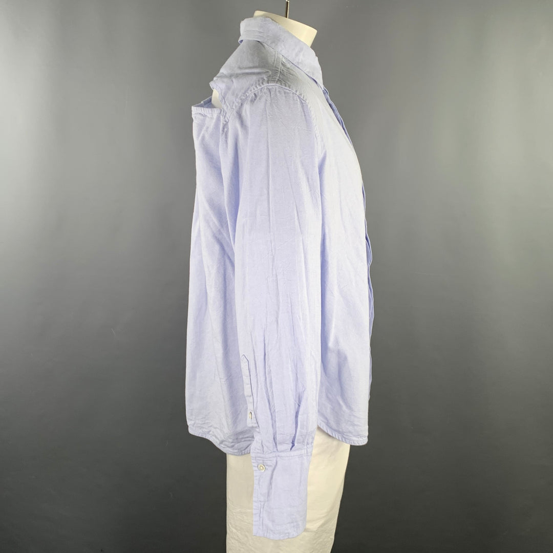 K.NGSLEY Size L Blue Woven Cotton Hidden Placket Long Sleeve Shirt