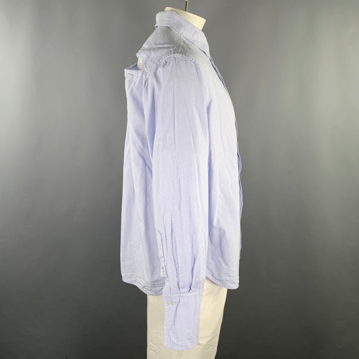 K.NGSLEY Size L Blue Woven Cotton Hidden Placket Long Sleeve Shirt