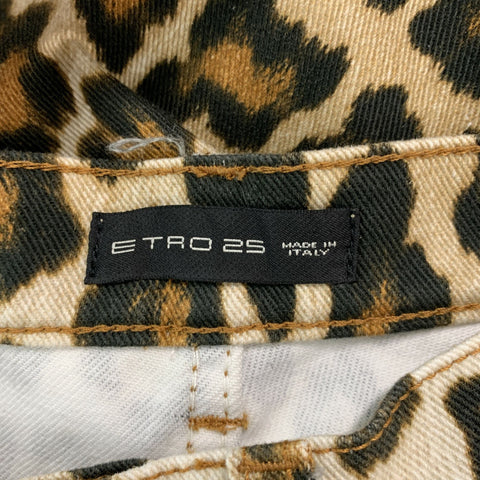 ETRO Size 25 Beige Brown Cotton Elastane Animal Print Jean Cut Casual Pants