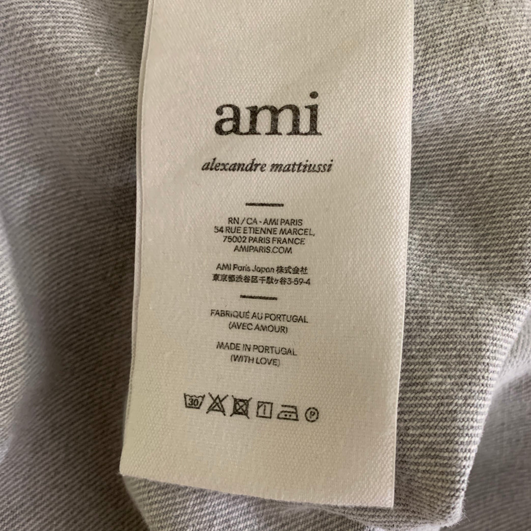 AMI by ALEXANDRE MATTIUSSI Size M Grey Contrast Stitch Cropped Cotton Overshirt