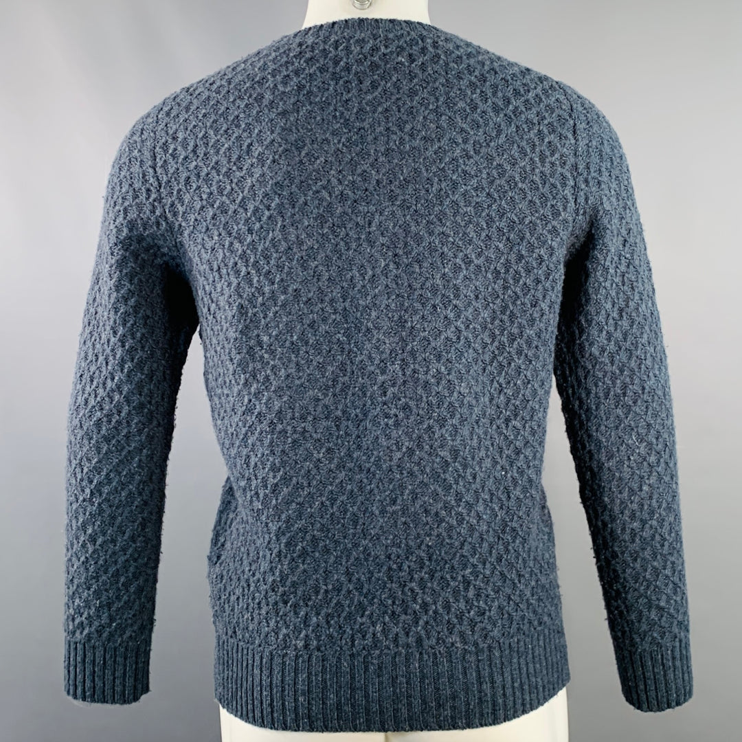 CIRCOLO Size M Blue Grey Diamond Cable Knit Merino Wool Crew Neck Sweater