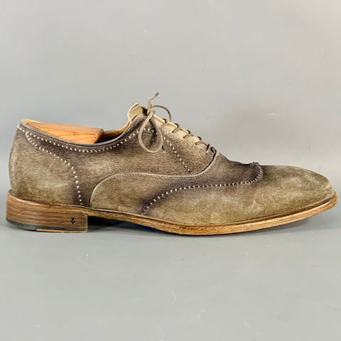 JOHN VARVATOS Size 10 Antique Grey Suede Oxford Lace-Up Shoes