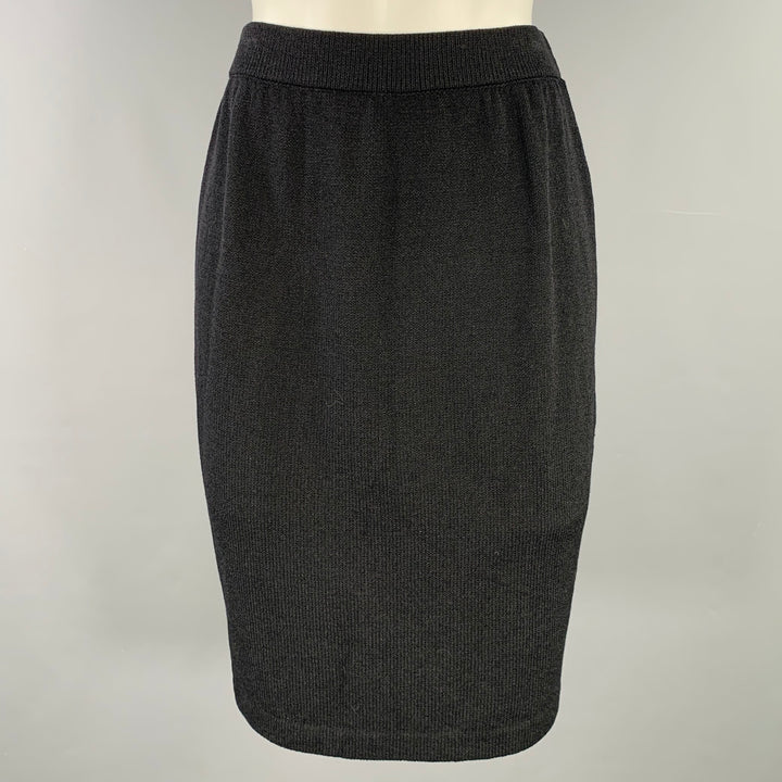 ST. JOHN Size 2 Black Knit Elastic Waistband Pencil Skirt