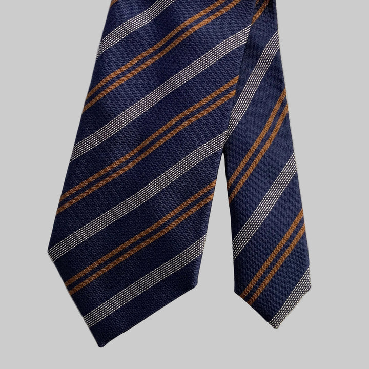ERMENEGILDO ZEGNA Navy Brown Grey Diagonal Stripe Silk Tie