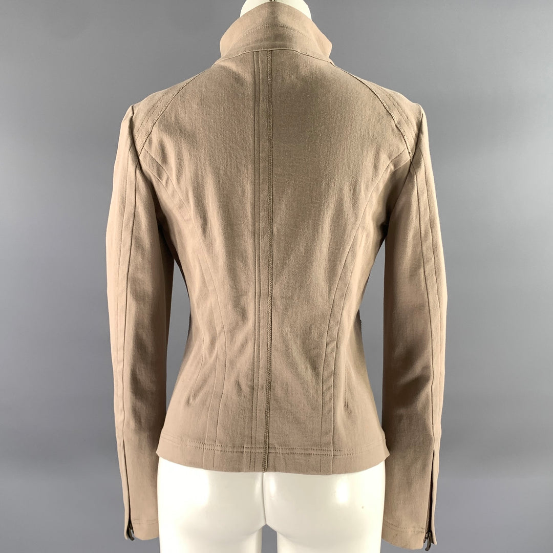 DONNA KARAN Size 8 Beige Cotton Blend Mock Collar Jacket