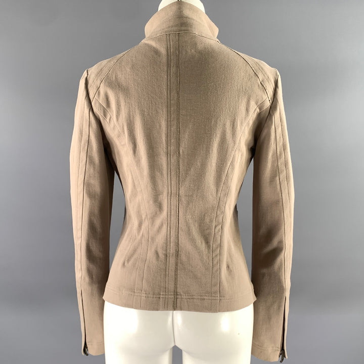 DONNA KARAN Size 8 Beige Cotton Blend Mock Collar Jacket