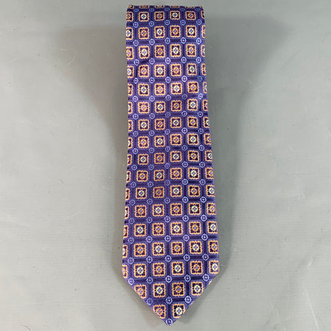 CANALI Navy Orange Abstract Floral Silk Tie
