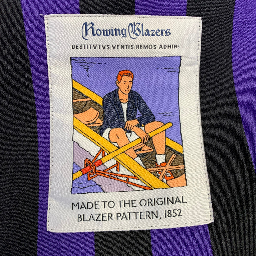 ROWING BLAZERS Size 46 Long Black Purple Stripe Cotton Wool Sport Coat