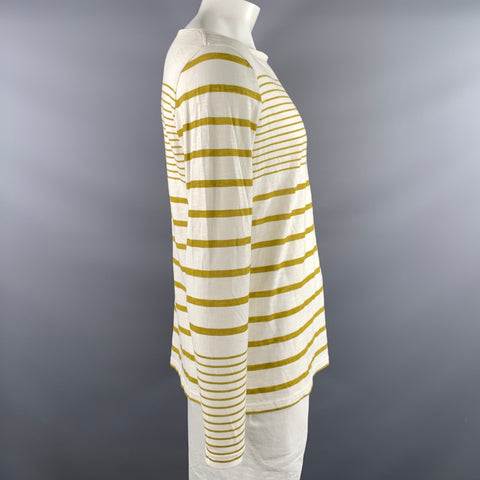 BURBERRY BRIT Size L White Gold Stripe Cotton Boat Neck Long Sleeve Shirt