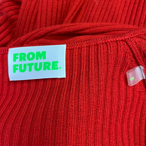FROM FUTURE Size S Red Merino Wool Rib Knit Sweetheart Long Sleeve Midi Dress