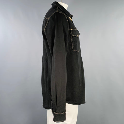 VERSACE JEANS COUTURE Size XL Black Gold Contrast Stitch Snaps Western Long Sleeve Shirt