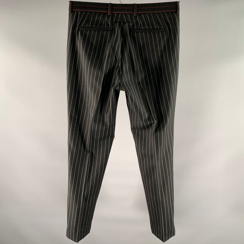 GIVENCHY Size 31 Black Red Grey Pinstripe Wool Straight Dress Pants