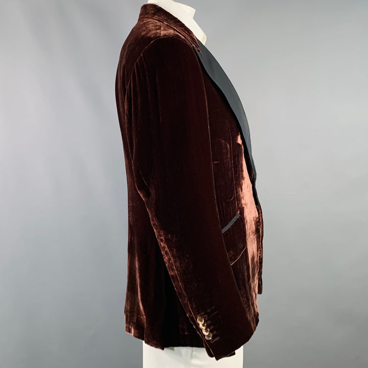 RICHFRESH Size 42 Brown Black Velvet Peak Lapel Sport Coat