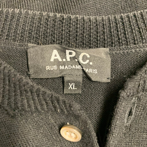 A.P.C. Size XL Black Jersey Wool Half Placket Henley Pullover