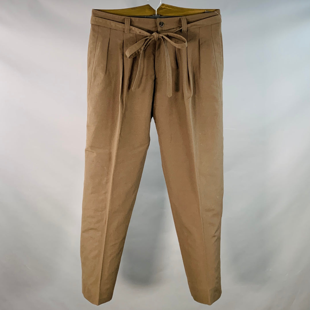 VISVIM Size L Hakama Dark Olive Wool Linen Pleated Belted Tapered Dress Pants