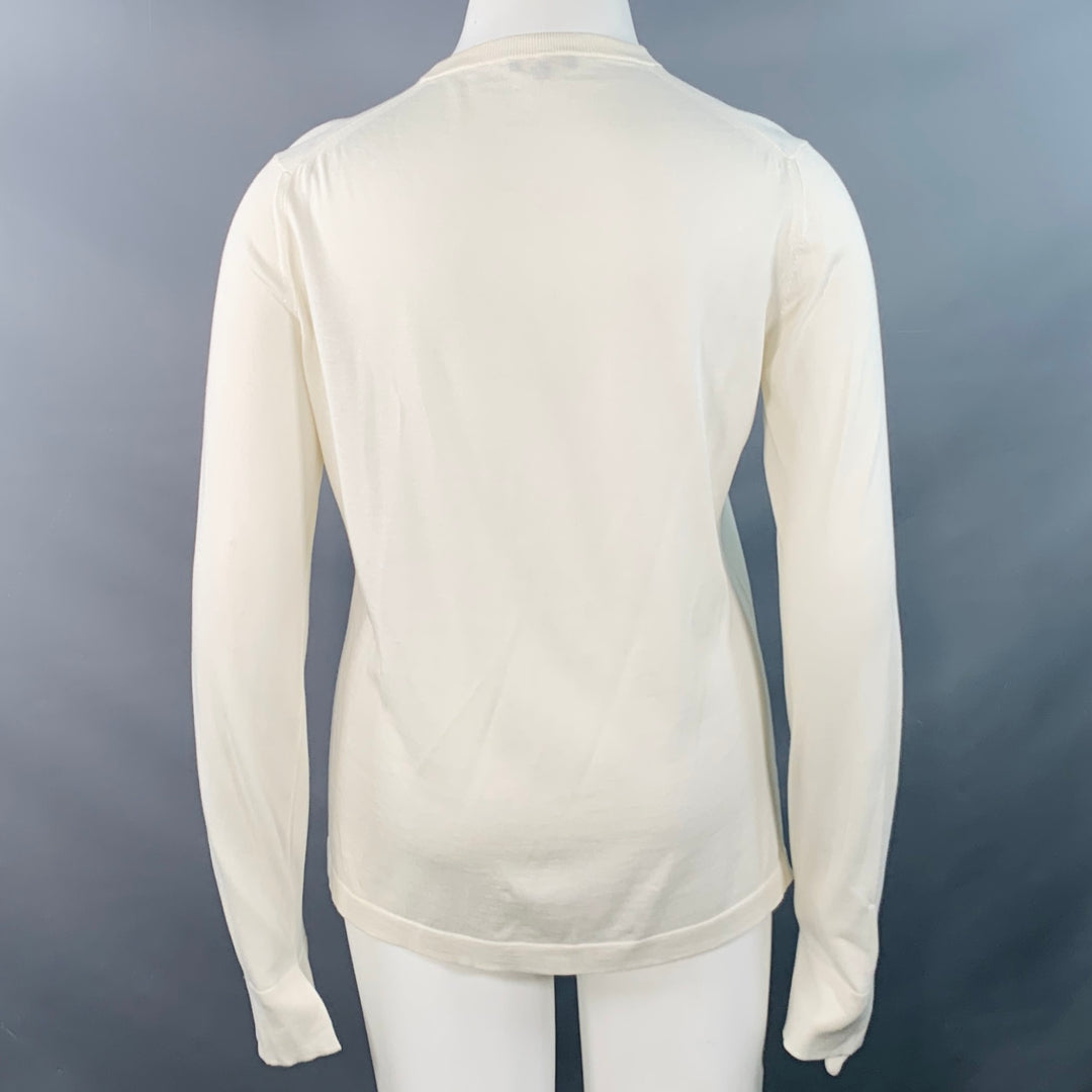 LORO PIANA Size 12 Cream Silk Cotton Jersey Crew Neck Pullover