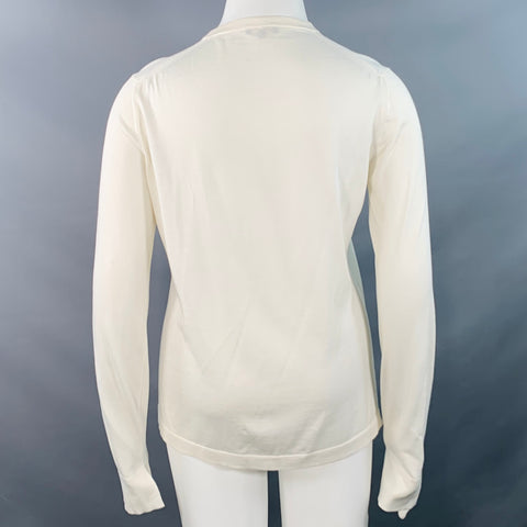 LORO PIANA Size 12 Cream Silk Cotton Jersey Crew Neck Pullover
