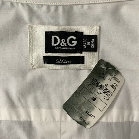 D&amp;G DOLCE &amp; GABBANA Taille S Chemise à manches longues en coton uni blanc avec poches plaquées